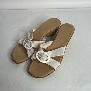 Vintage Sadie Made in Italy White Fabric Open Toe Cork Wedge Sandals Sz 8